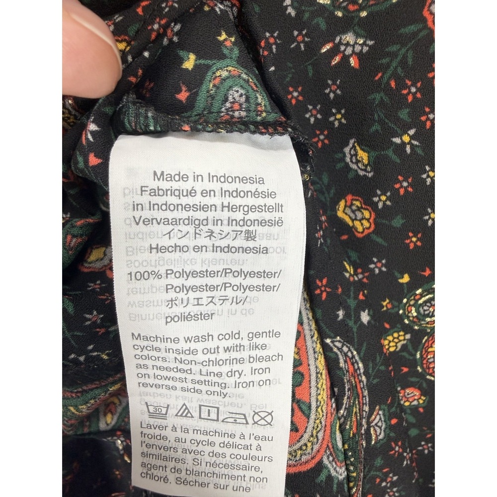 J.Crew Paisley Tie Neck Sleeveless Blouse Top Black Boho Floral Size 8 - Picture 9 of 10